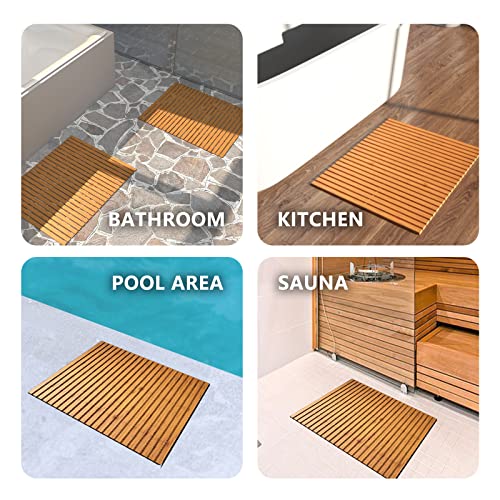 Raslate Bamboo Shower Bath Floor Mat Non Slip Spa Toilet Bathtub Mats Outside Inside Accessories Use For Bathroom And Kitchen 24 X 16 Inch (Improvement Design) #TOP6