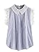 SheIn Women's Contrast Scallop Lace Trim Pinstripe Blouse Blue Large