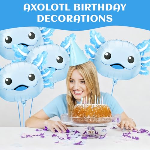 Image of 6Pcs Axolotl Birthday Decorations Axolotl Balloons Summer Party Supplies Cute Blue Inflatable Aluminum Foil Balloons for Beach Themed Favor Pool Stuffs Party Decorations