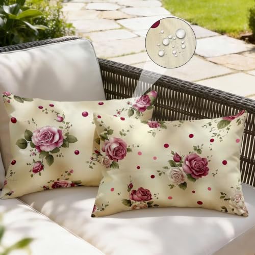 Housse coussin exterieur impermeable rose 50x80 lot de 2 en lin - 3