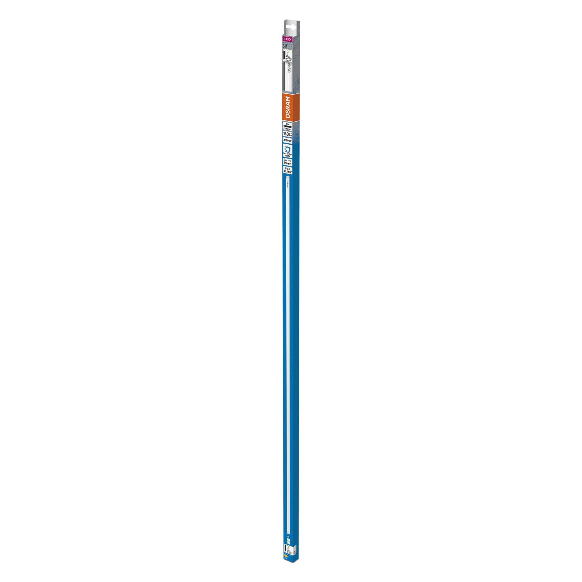 OSRAM LED TUBE T8 36 EM 1200 mm, tubo LED lineal, 15W, 1800lm, 6500K, luz blanca día, LED de repuesto para tubos fluorescentes T8 con casquillo G13, larga vida, optimo consumo de energía