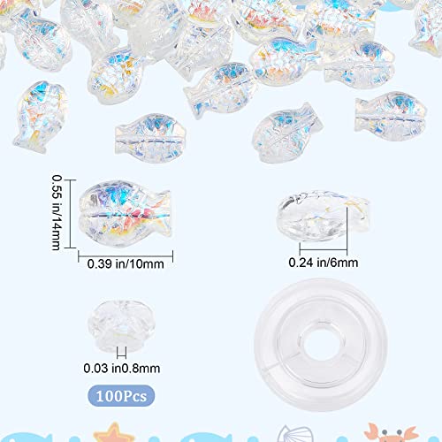 SUNNYCLUE 1 Box 100Pcs Glass Fish Beads Electroplated Glass Ocean Animal Spacer Bead Fish Beads for jewellery Making Beading Bracelet Kit Summer Sea Loose Bead Elastic Thread Crafting Transparent - Image 2