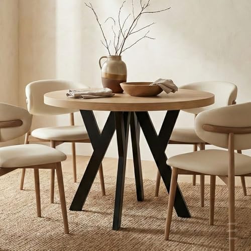 Dekori Möbel Runder Ausziehbarer Tisch für Esszimmer mit Holzbeinen, Pero, Loft-Stil, Skandinavische, Durchmesser Varianten: von 90 bis 220 cm (Eiche Craft Golden/Schwarz, 110/210 cm)