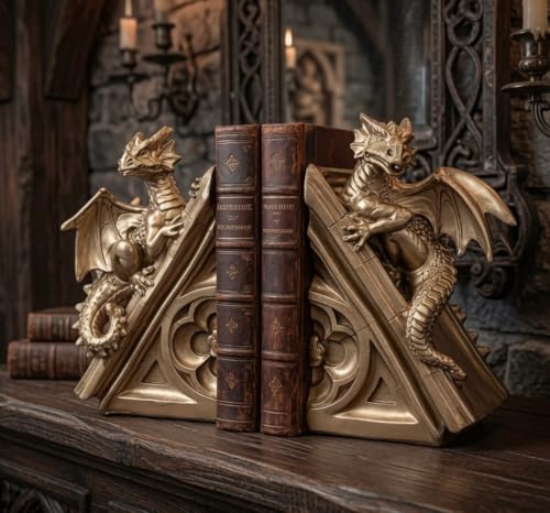 Bellaa Dragon Bookends, Set Vintage Decorative Book Ends 21503