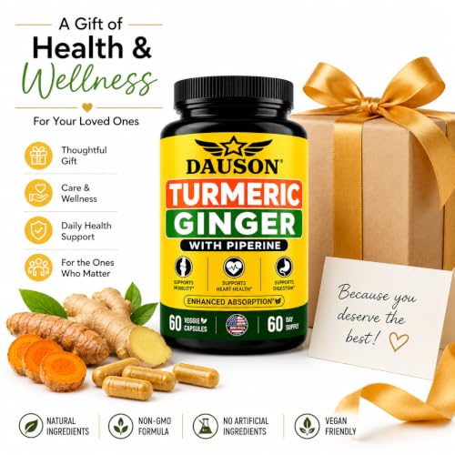 Image of Turmeric Curcumin Supplement - 95% Curcuminoids with Ginger, 95% Piperine, Vitamin C, D3 & Zinc - Natural Vegan Herbal Supplement for Gut, Immunity - 60 Capsules