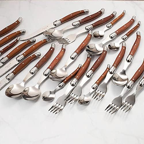 Silverware Set, 24Pieces Cutlery set Wood handle Tableware Stainless steel Steak Knives Wooden Japanese Dinnerware Kitchen Accessoreis BY ZZYY (Color : 24pcs)
