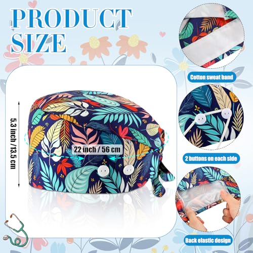 Image of Unittype 4 Pcs Nurse Caps for Women Nursing Working Caps with Button and Sweatband Adjustable Elastic Scrub Hats for Dentist