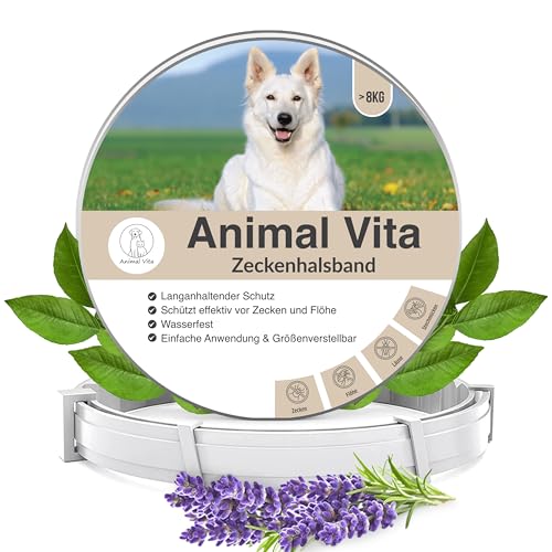 Animal Vita® Zeckenhalsband für Hunde [zuverlässiger Schutz vor Zecken] wasserdicht und verstellbar - bis zu 8 Monate Zeckenschutz mit 100% natürlichen Inhaltsstoffen, mit Zitroneneukalyptus