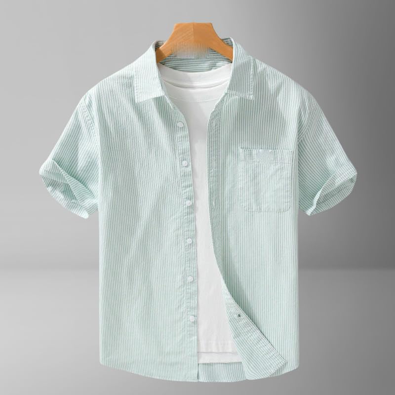 Chemise d'été Oxford rayée coupe ample manches courtes style décontracté