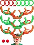 2 Set Christmas Inflatable Reindeer Antler Ring Toss Game Xmas Antler Heandband Toys Christmas Party Game Supplies for School Family Team Game Indoor Outdoor (2 Antler Hat, 8 Rings, 2 Reindeer Nose)