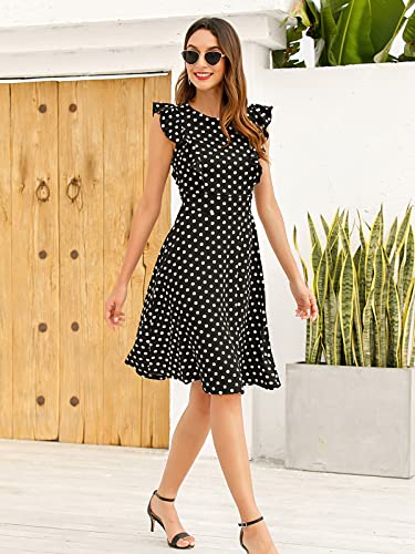 Image of YATHON Women's Vintage Ruffle Sleeve Floral A Line Cocktail Party Dresses