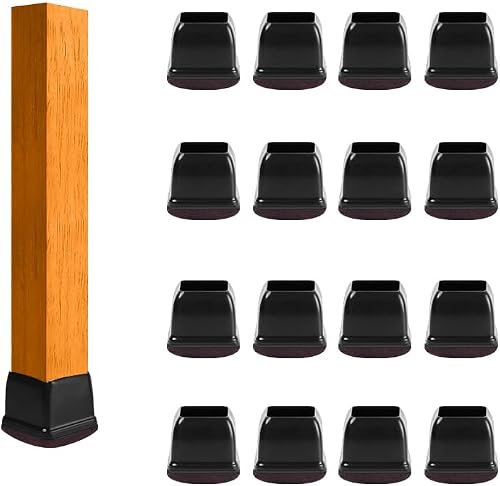 Black Silicone Chair Leg Floor Protectors with Felt, Chair Leg Caps, Silicon Furniture Leg Feet Protection Cover Protect Hardwood Floor Black Brown Clear 16 Pcs (Square, Black Fit 1.1-1.4")