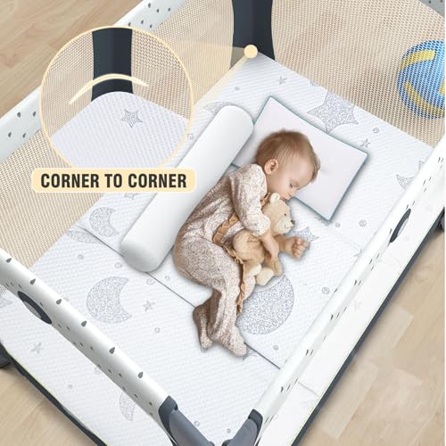 Image of Trifold Pack and Play Mattress, Pack N Play Mattresses with Dual-Sided Firmness Memory Foam, Foldable Mattress for Pack n Play with Removable Cover and Travel Bag