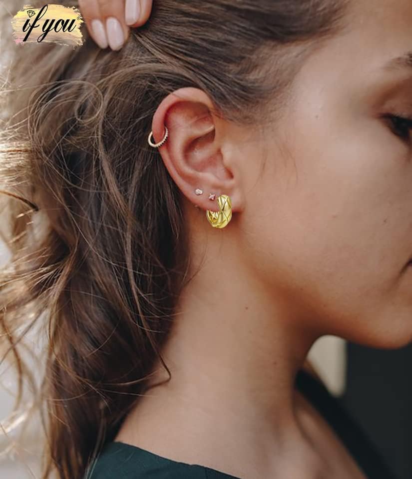 Miniatura 3 de Gold Hoop Earrings Set for Women, 14K Gold Plated Thick Earrings Pack, Chunky Gold Earrings for Girls Gift Lightweight