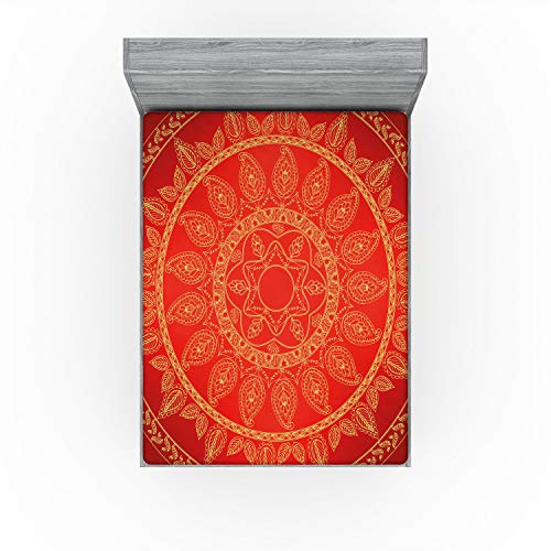 Ambesonne Mandala Fitted Sheet, Ottoman Motifs Style Framework Design Floral Leaves, Soft Decorative Fabric Bedding All-Round Elastic Pocket, Queen Size, Burgundy Vermilion #TOP1