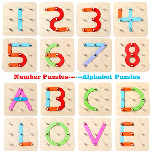 Lewo Puzzle en Bois Jeu D'activités de Construction de Lettres et de Nombres en Bois Jouet Montessori Préscolaire Jouet éducatif Forme Jeu de Reconnaissance des Couleurs pour Les Enfants - Image 4