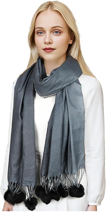 Sumato Womens Soft Transition Gradient Scarf Womens Autumn and Winter Double-Sided Cashmere Feel Scarves with Pom Poms