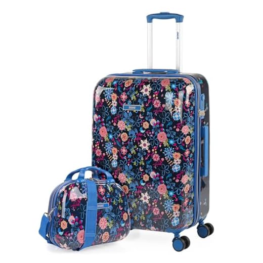 SKPAT - Maleta de Viaje Mediana Grande Juvenil Rígida y Ligera con 4 Ruedas 360 Grados mas Neceser a Conjunto. Cierre Candado con Combinación de Seguridad TSA 131560B, Color Marino