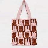 ZIIVIEVS Rabbit Creative Handheld Knitted Bag Korean Edition Simple Shopping Knitted Bag(Pinkcoffee)