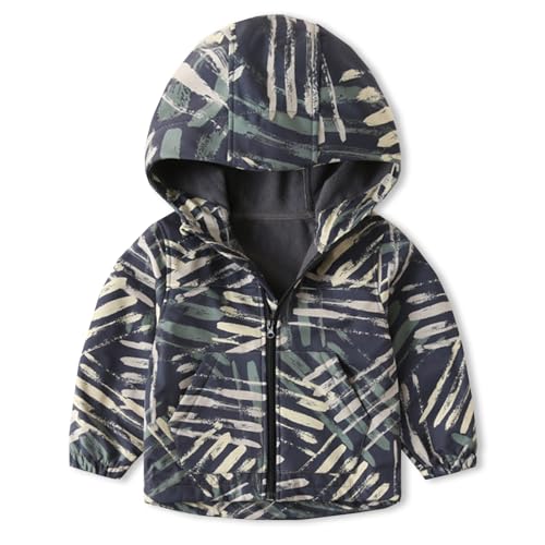 Cromoncent Boys Girls Fleece Lined Outdoor Jackets Fashion Print Hooded Windbreaker Outerwear, 18 Months - 7 Years