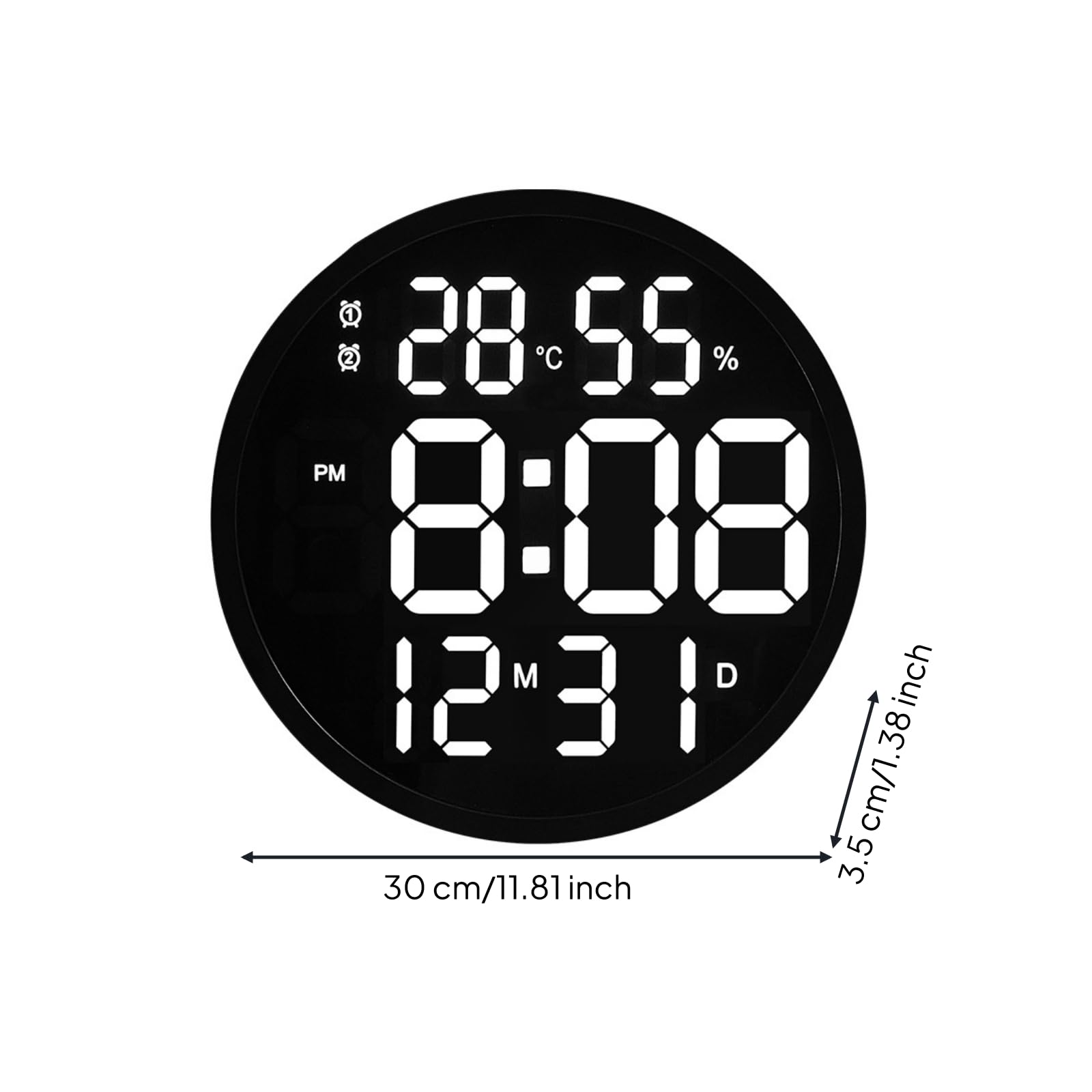 Reloj Pared Digital con Temperatura Interior Redo Reloj Pared con Fecha y Temperatura Interior Automático para Dormitorio, Negro, Style to 1