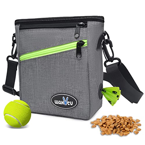 wakytu Premium Leckerlibeutel für Hunde Katzen mit Kotbeutelspender Reißverschlusstasche Metallclip Hüftgurt Schultergurt 3 Arten zu tragen,Treat Trainingstasche für Treats Kibbles Pet Toys Cover