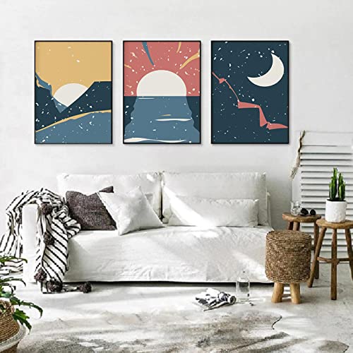 Poster lune triptyque abstrait grand format pour habiller un grand mur vide de salon