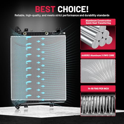 Image of BDFHYK 13690 Aluminum Radiator for Chevrolet Silverado 2500HD 3500HD 2017-2019, for GMC Sierra 2500HD 3500HD 2017-2019, CU13690, 16mm Core, Direct Fit Replacement, OE 84224661 23208447