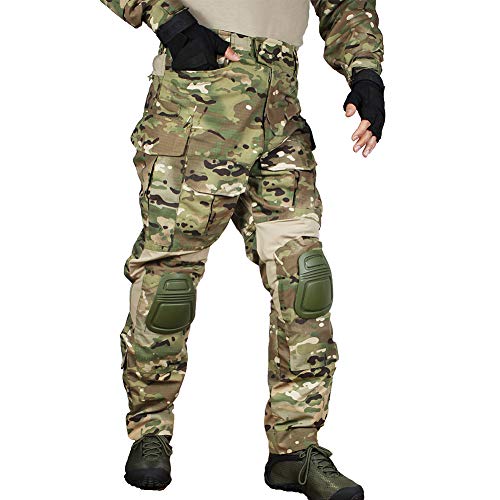 Men\'s Multicam Tactical Combat Pants with Knee Pads, Multi-Pockets Adjustable Elastic Outdoor Trousers for Airsoft Military Hunting (CP, Large) - Thumbnail 2