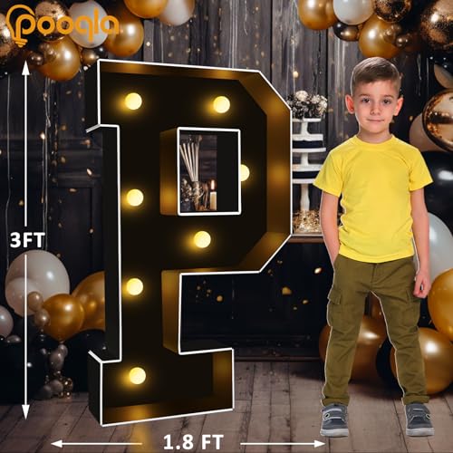 Image of Pooqla 3FT Marquee Light Up Letters, Black Large Letter P Party Decorations | LED Marquee Letters 3 Feet Tall, Black Giant Mosaic Letters Gift for Boys Men Birthday Anniversary Wedding Decoration