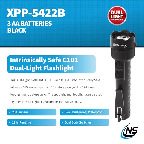 Image of Nightstick XPP-5422B 3 AA Intrinsically Safe Permissible Dual-Light Flashlight, Black