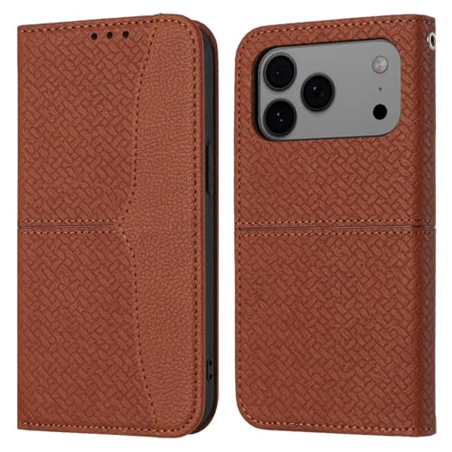 Étui en cuir iPhone 16 Pro marron avec clapet magnétique élégant