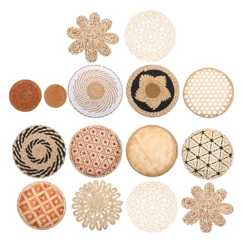 Panier rond plat decoration murale vintage en rotin de style boheme