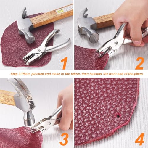 GIGIIS Leder Nieten 480 Set Doppelkappe Nieten 3 Größen Ledernieten Metallnieten Set Metall Doppelkappe Nieten Set mit 3 Stück Fixierung Werkzeug + Lochzange für DIY Leder Handwerk Tasche Gürtel