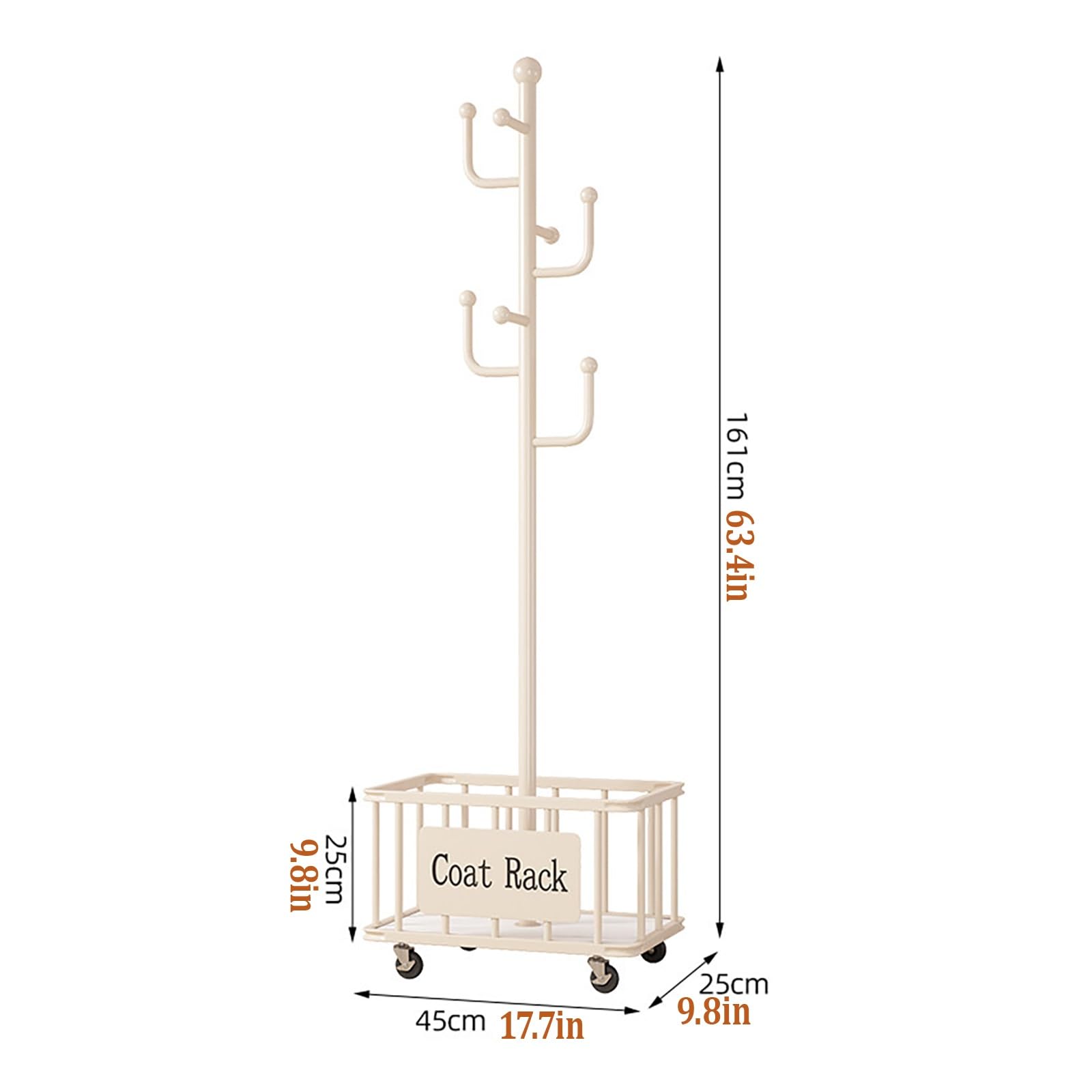 Fahrbare Garderobe Mit Rollen & Aufbewahrungskorb,Metall Kleiderständer Mit 8 Haken,Freistehender Kleiderhalter Für Flur,Schlafzimmer,Büro(White)