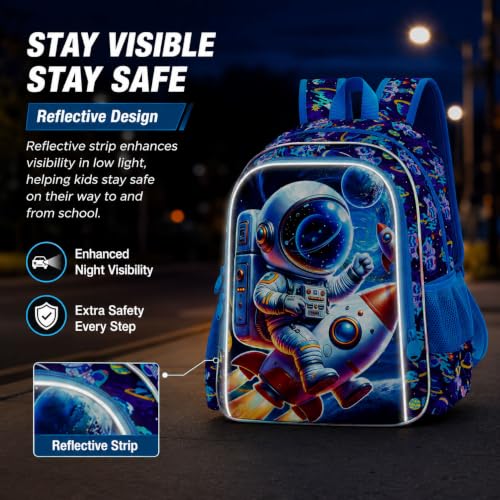 Image of HPJGD 3PCS Space Backpack for Boys, Water Resistant Kids Bookbag Set with Lunch Box, Cool School Bag for Preschool Toddler - Astronaut Riding Rocket