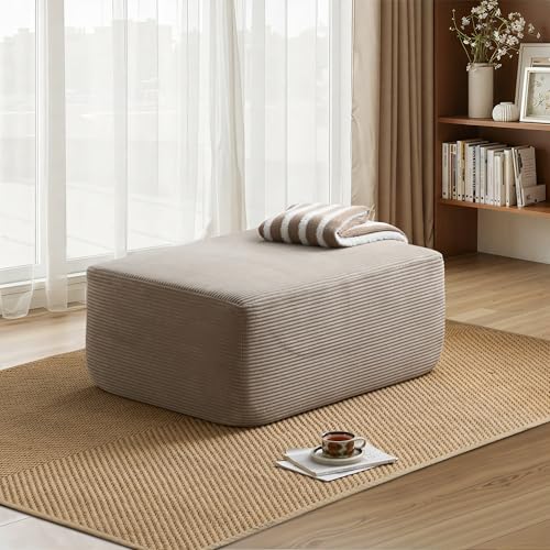 Image of HOOOWOOO Cloud Sectional Couch for Living Room,Modular Sectional Sofa No Assembly,Matching Plush Corduroy Ottoman(Beige)