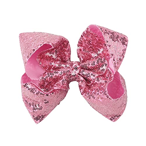 AMYDECOR 8 Inch Pink Sparkly Glitter Sequin Hair Bows for Girls