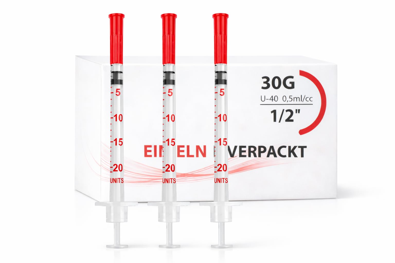 100 Stück 0,5 ml U40 Präzisions-Dosiertubes 30G x 1/2" (0,3 x 12,7 mm), einzeln verpackt für Tierpflege und Laboranwendungen