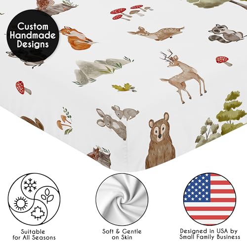 Image of Sweet Jojo Designs Fitted Baby Crib Sheets (Woodland Animals) for Boys or Girls, Infant Nursery, Toddler Room - Standard Size (Forest Animal Friends, Neutral, Watercolor, Brown Bear, Hedgehog, Fox)