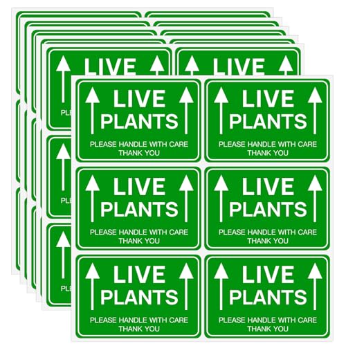 60PCS Green Live Plants Stickers for Shipping,Fragile Live Plants Stickers Waterproof,Please Handle with Care Shipping Labels for Garden,Nurseries,Business(2"x3")