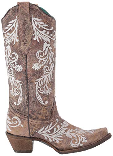 Corral Boots Womens Glow In The Dark Tooled-Inlay Snip Toe Dress Boots Knee High Mid Heel 2-3" - Brown - Size 7 B #TOP5