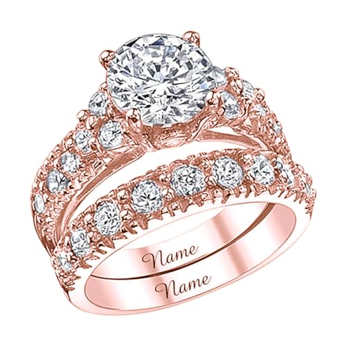 14K Gold 3.0 CT Lab Grown Diamond Bridal Set for Her, IGI Certified, DE-Color, VS, 10K 14K 18K Yellow Gold Diamond Wedding Ring Set for Women, 1.0 Cttw Diamond Accent for Engagement US 4-183