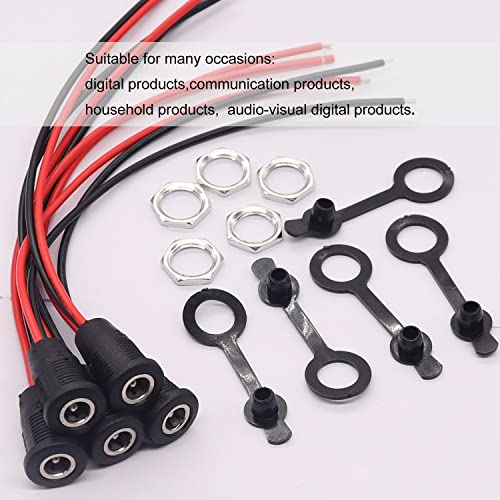 Weideer 5Pcs 10A Dc Power Jack Cord Socket 5.5X2.1Mm Threaded Female Mount Connector Adapter With 15Cm 18Awg Pre-Soldered Wires Waterproof Cover Cap K-078 #TOP4