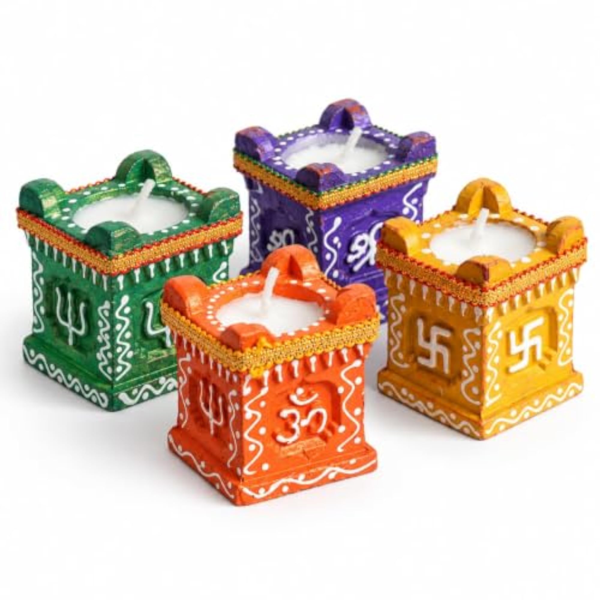 Tulsi Diya Decorative Candle Multicolour, Patchouli