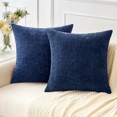 Image of MIULEE Pack of 2 Couch Throw Pillow Covers 22x22 Inch Spring Soft Navy Chenille Pillow Covers for Sofa Living Room Solid Dyed Pillow Cases