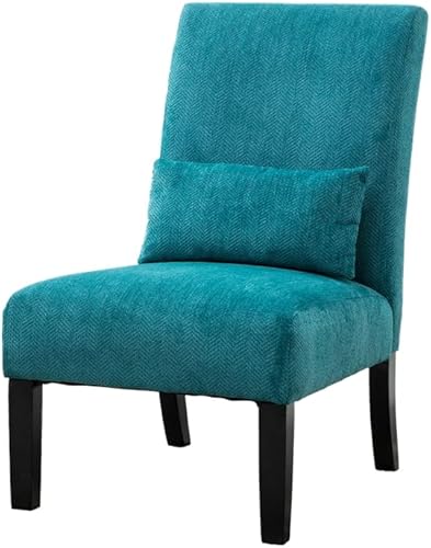 Roundhill Furniture Pisano Fabric Armless Contemporary Accent Chair with Kidney Pillow, Single, Blue