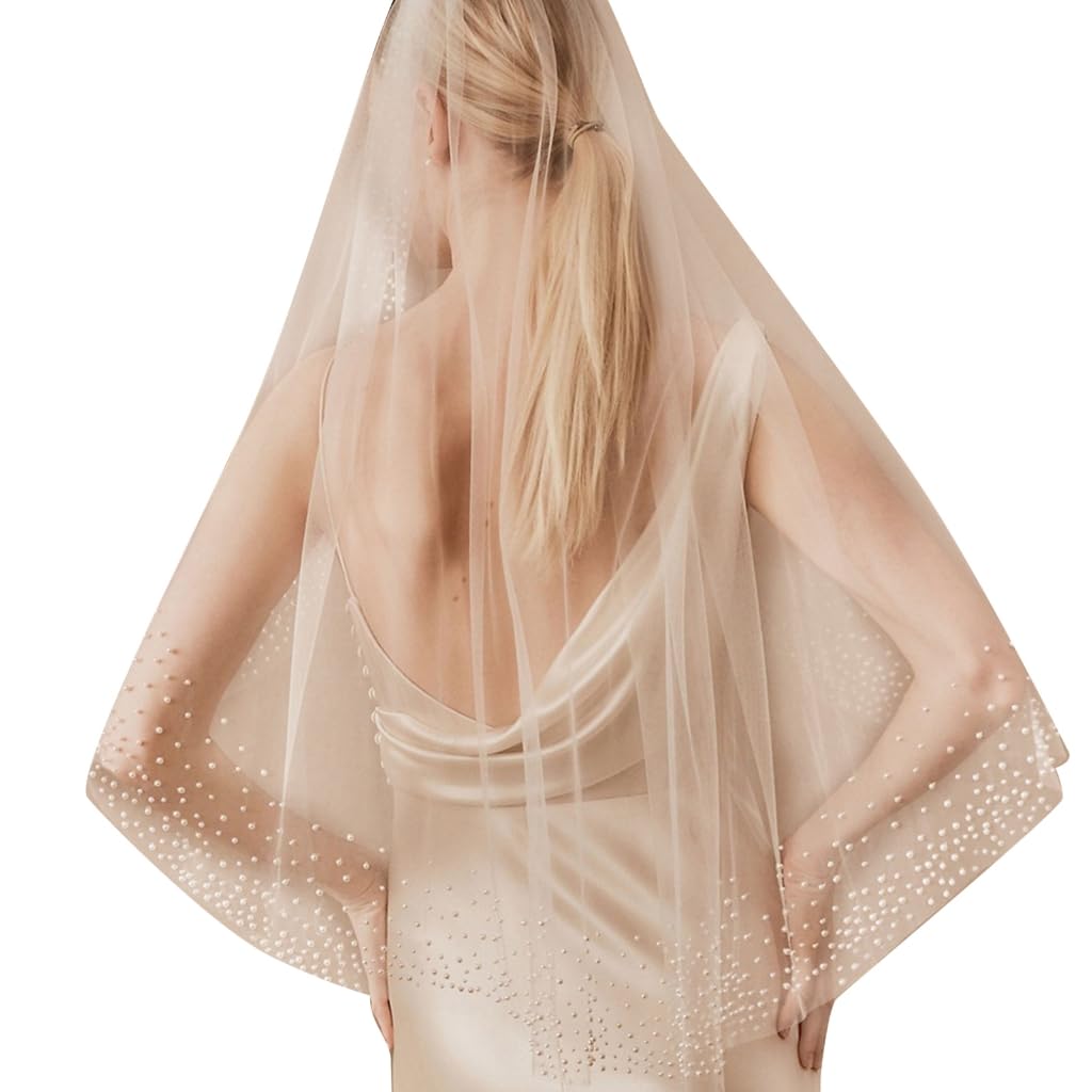 Velo blanco para novia con perlas mantilla con tachuelas para desfile 7