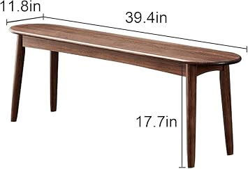 Modern Solid Oak Wood Dining Bench - Stylish Entryway & Bedroom Seating with Rounded Corners - Easy Assembly - Walnut Finish (39.4x11.8x17.7)