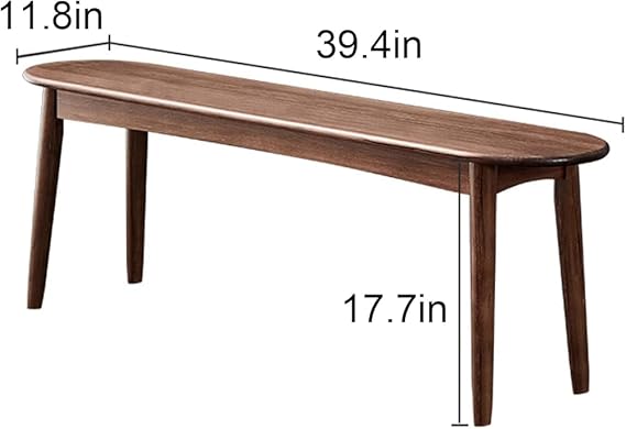 Modern Solid Oak Wood Dining Bench - Stylish Entryway & Bedroom Seating with Rounded Corners - Easy Assembly - Walnut Finish (39.4x11.8x17.7)